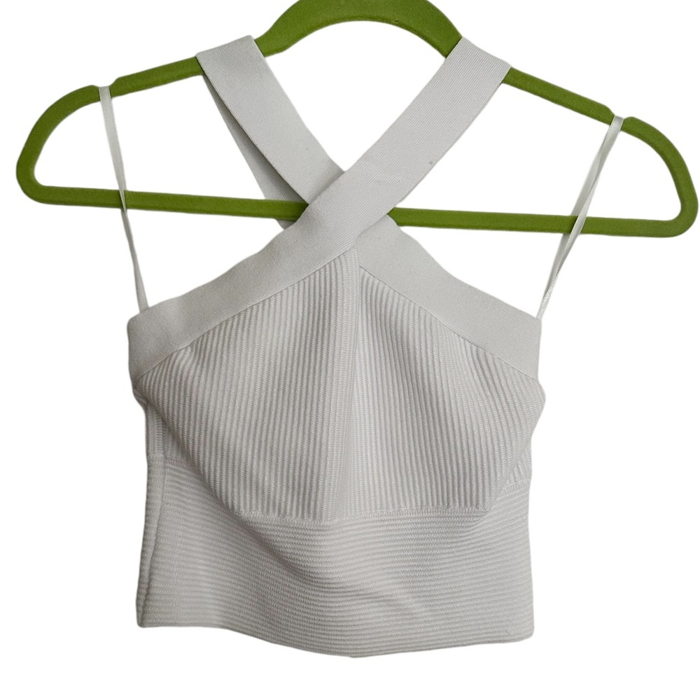 White Ribbed Cross Neck Top